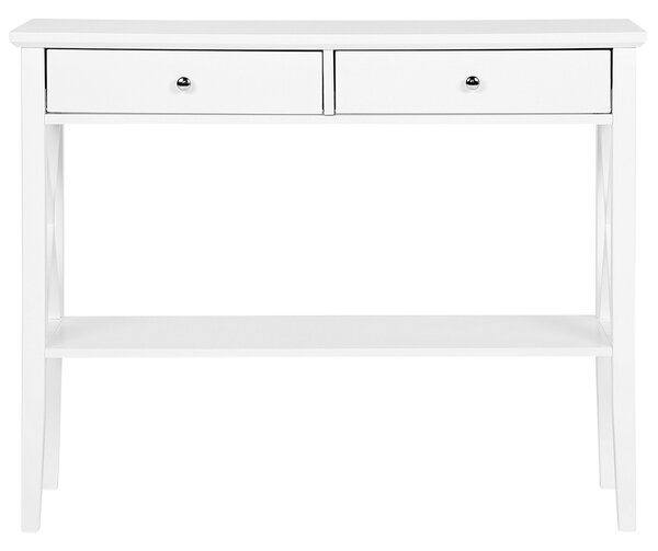 Konzolový stolík biely MDF 80 cm s 2 zásuvkami nábytok na chodbu retro dizajn