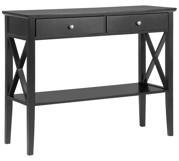 Konzolový stolík čierny MDF 80 cm s 2 zásuvkami nábytok na chodbu retro dizajn
