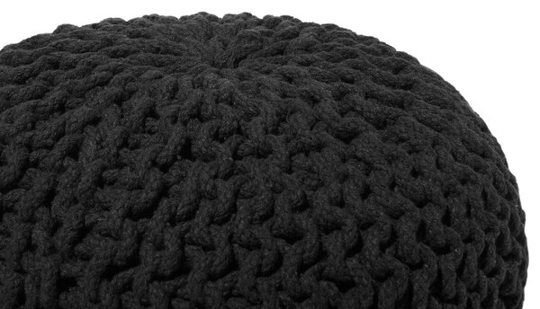 Puf taburetka čierna okrúhla bavlnená 40 x 25 cm pletená podnožka výplň z polystyrénového granulátu