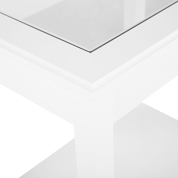 Odkladací stolík biely MDF 60 x 57 x 40 cm sklenená vrchná doska s policou nočný stolík moderný rustikálny štýl obývačka spálňa