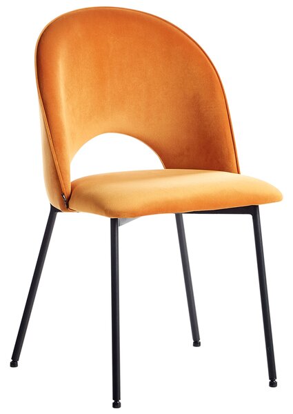 Sada 2 jedálenských stoličiek oranžové zamatové čalúnenie čierne nohy retro glamour