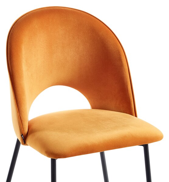 Sada 2 jedálenských stoličiek oranžové zamatové čalúnenie čierne nohy retro glamour