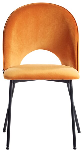 Sada 2 jedálenských stoličiek oranžové zamatové čalúnenie čierne nohy retro glamour