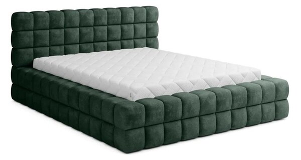 Tmavozelená čalúnená dvojlôžková posteľ s úložným priestorom s roštom 180x200 cm Dizzle – ELTAP