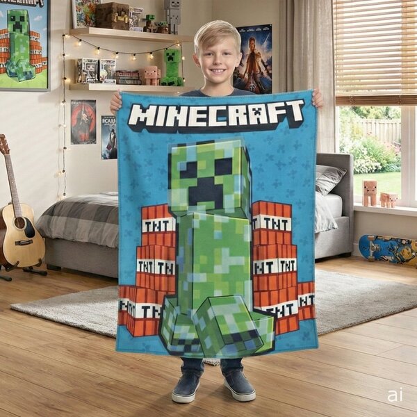 Fleecová deka Minecraft - motív Creeper & TNT - 100x140 cm