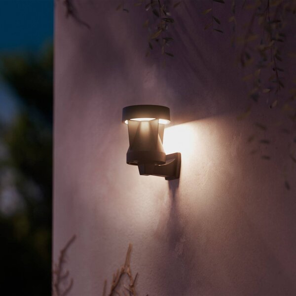 Philips LED solárne vonkajšie nástenné svietidlo Avery, čierne, IP44, Čierna, Plast, Solárne svietidlá