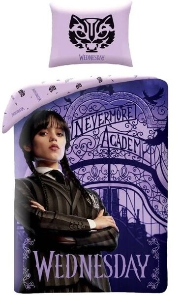 Bavlnené posteľné obliečky Wednesday - motív Nevermore Academy - 100% bavlna - 70 x 90 cm + 140 x 200 cm