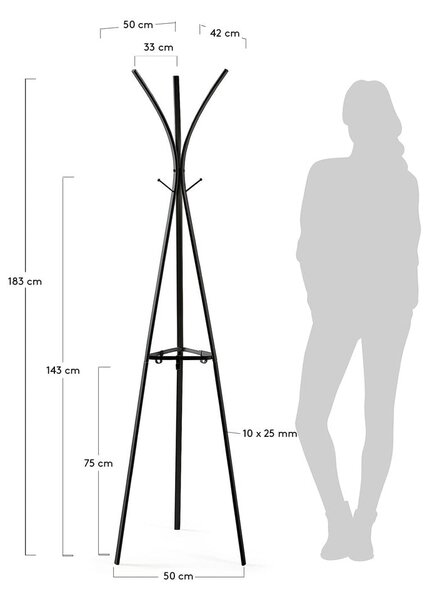 Čierny vešiak Kave Home Stearn, výška 183 cm