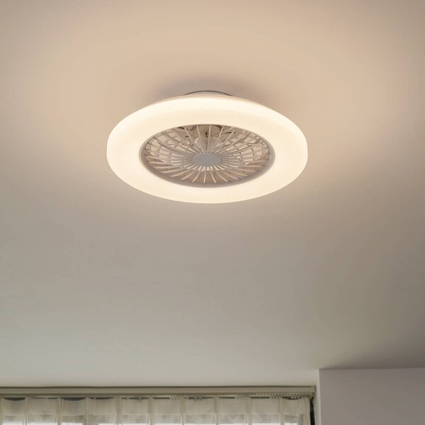 Lindby LED stropný ventilátor Vedin, biely, DC, Ø 49 cm,, Biela / opálová, Obývacia izba / jedáleň, Plast, Moderný, Závesné svietidlo