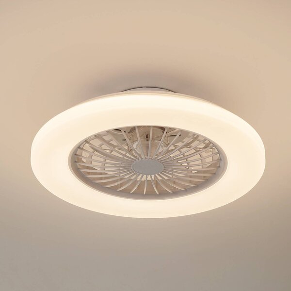 Lindby LED stropný ventilátor Vedin, biely, DC, Ø 49 cm,, Biela / opálová, Obývacia izba / jedáleň, Plast, Moderný, Závesné svietidlo