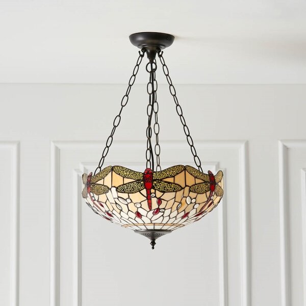 Endon 70759 - Závesný luster na reťazi Tiffany DRAGONFLY 3xE27/60W/230V priemer 41 cm