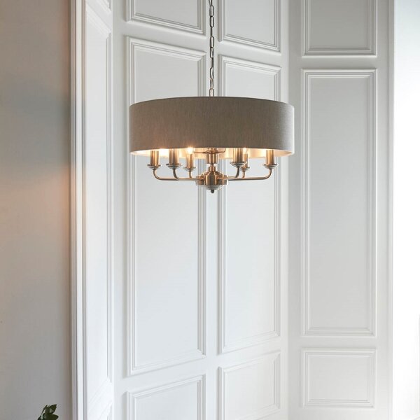 Endon 94357 - Luster na reťazi HIGHCLERE 6xE14/40W/230V béžový/matný chróm