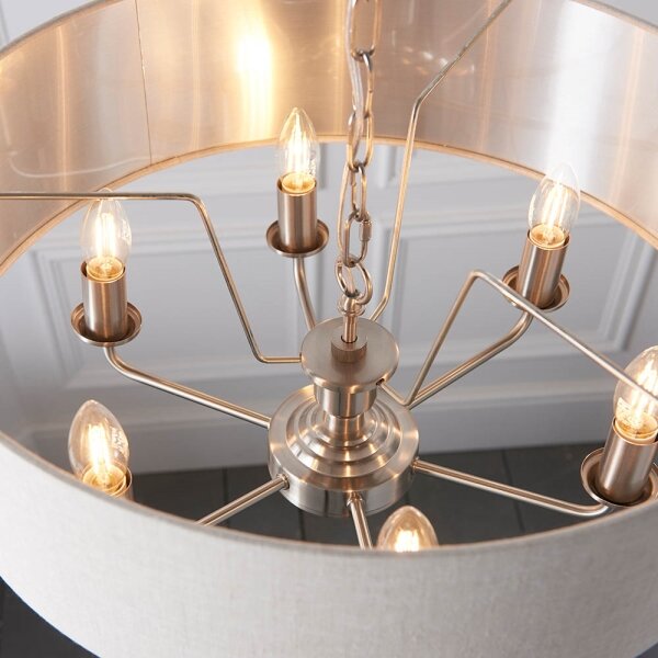 Endon 94357 - Luster na reťazi HIGHCLERE 6xE14/40W/230V béžový/matný chróm