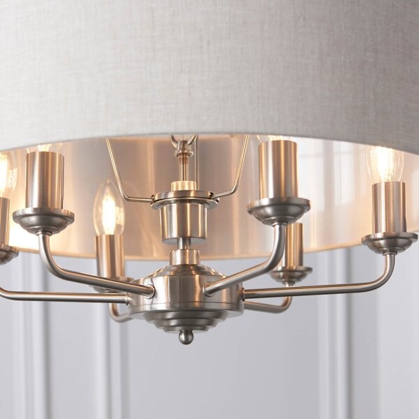 Endon 94357 - Luster na reťazi HIGHCLERE 6xE14/40W/230V béžový/matný chróm