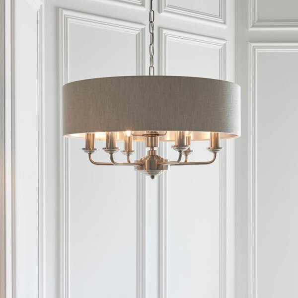 Endon 94357 - Luster na reťazi HIGHCLERE 6xE14/40W/230V béžový/matný chróm