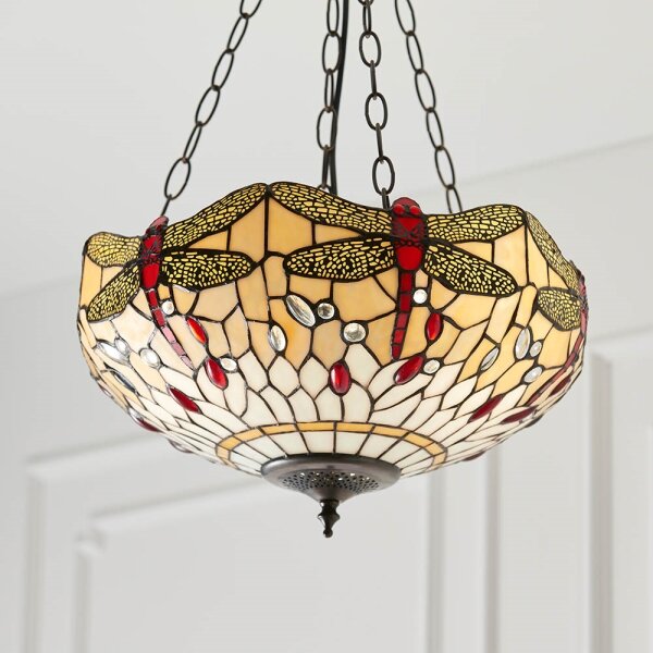 Endon 70759 - Závesný luster na reťazi Tiffany DRAGONFLY 3xE27/60W/230V priemer 41 cm