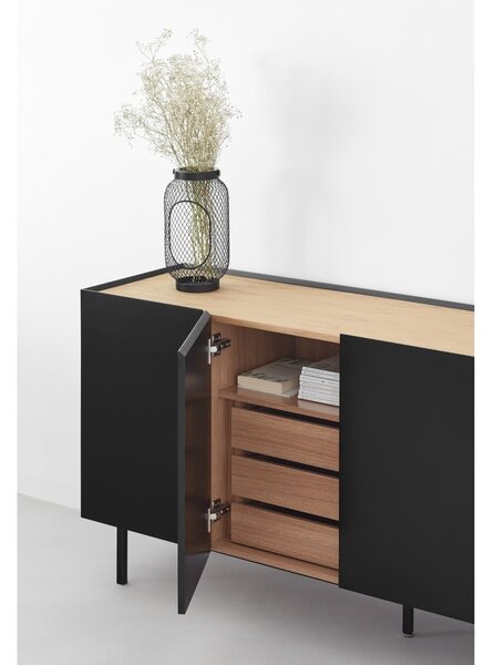 Čierna nízka komoda v dekore duba 165x78 cm Arista – Teulat