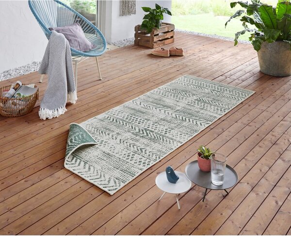 Zeleno-krémový vonkajší koberec NORTHRUGS Biri, 80 x 350 cm