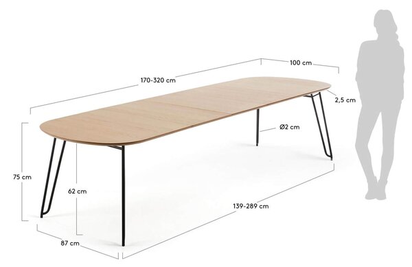 MUZZA Rozkladací jedálenský stôl vanoc 170 (320) x 100 cm prírodný