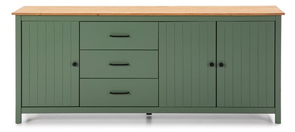 Zelená/v prírodnej farbe nízka komoda z borovicového dreva 190x80 cm Miranda – Marckeric