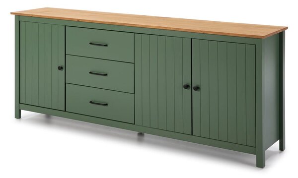 Zelená/v prírodnej farbe nízka komoda z borovicového dreva 190x80 cm Miranda – Marckeric