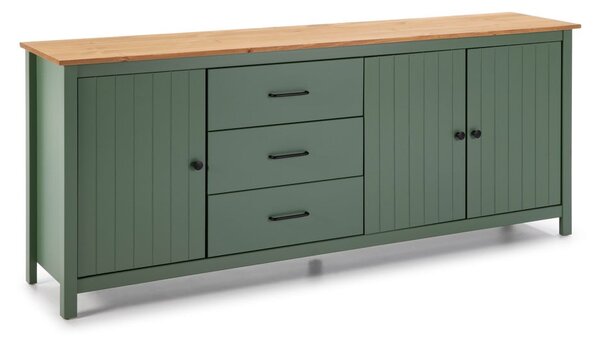 Zelená/v prírodnej farbe nízka komoda z borovicového dreva 190x80 cm Miranda – Marckeric