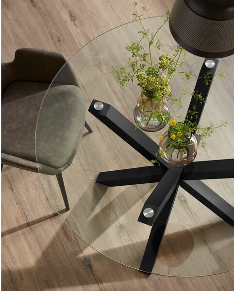 Guľatý jedálenský stôl so sklenenou doskou Kave Home, ø 119 cm