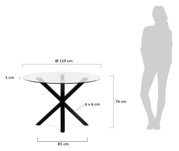 Guľatý jedálenský stôl so sklenenou doskou Kave Home, ø 119 cm