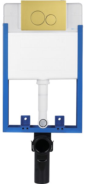 CERANO - Kompletná WC súprava Profi/Cronus Premium - biela lesklá - WC tlačidlo Duo/zlatá - na zamurovanie - 59,3x38,4 cm
