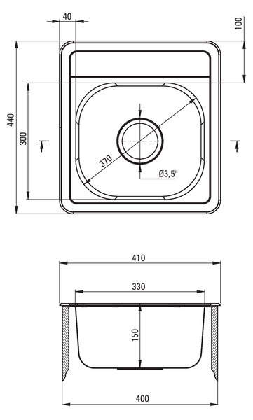 Deante Mercato, nerezový drez na dosku 1-komorový B/O 410x440x165 3,5" + sifón, vzor dekor, ZHM_3100