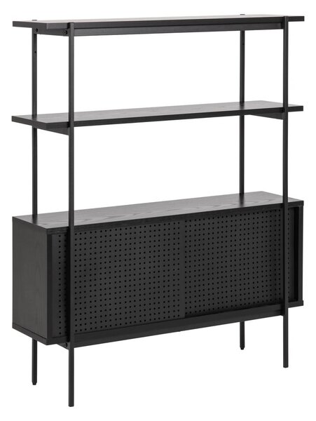 Čierna knižnica v dekore jaseňa s posuvnými dverami 94x114 cm Angus – Actona