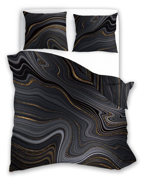 Faro Bavlnené saténové obliečky NOBILE 005 140x200 cm + 70x90 cm čierne/zlaté