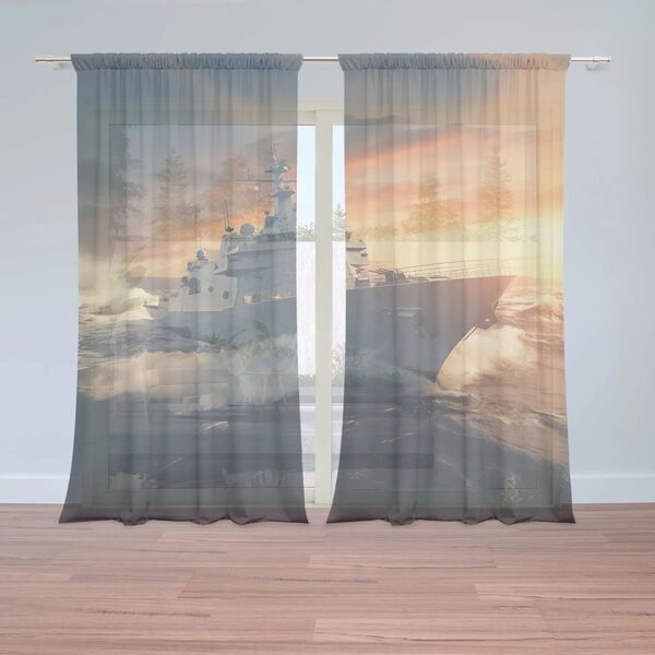 Sablio Záclony Vojnová loď v rozbúrených vodách: 2ks 150x250cm