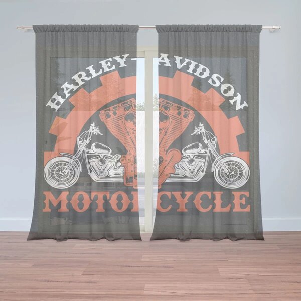 Sablio Záclony Harley-Davidson motor Čierne pozadie: 2ks 150x250cm