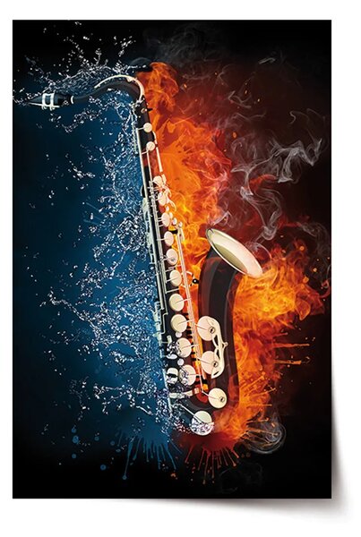 Sablio Plagát Ohnivý saxofón - 60x40 cm