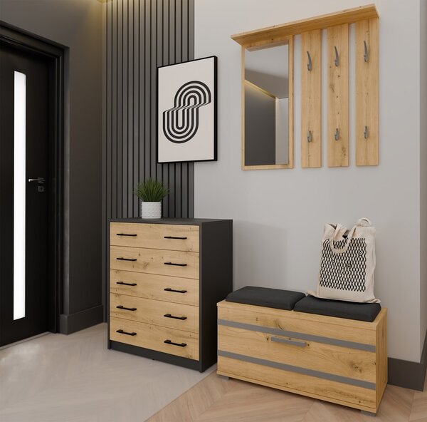 TP Living Botník ALEX 74 cm antracitový/dub artisan