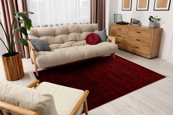 Koberec ORIENT 5365 so strapcami, rám / orientálny, bordový / čierny