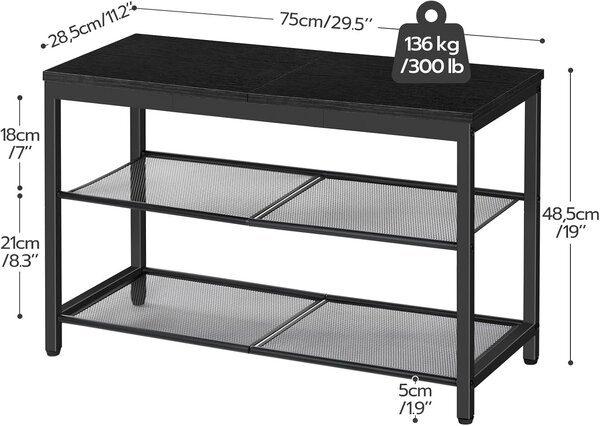 Botník s lavicou Vasagle Arvel 75 cm čierny