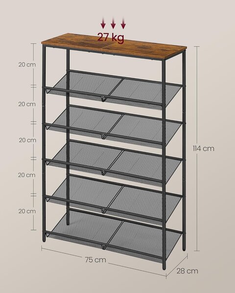 SONGMICS Topánkovník Vasagle Melas 114 cm čierny/hnedý