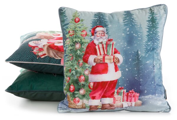 VIANOČNÁ DEKORAČNÁ OBLIEČKA NA VANKÚŠ SANTA4 45X45 CM VZOROVANÁ
