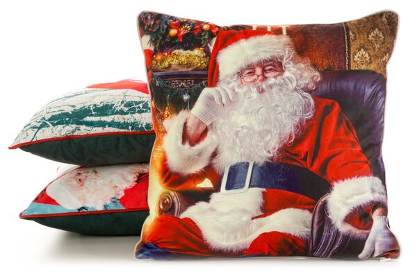 VIANOČNÁ DEKORAČNÁ OBLIEČKA NA VANKÚŠ SANTA3 45X45 CM VZOROVANÁ
