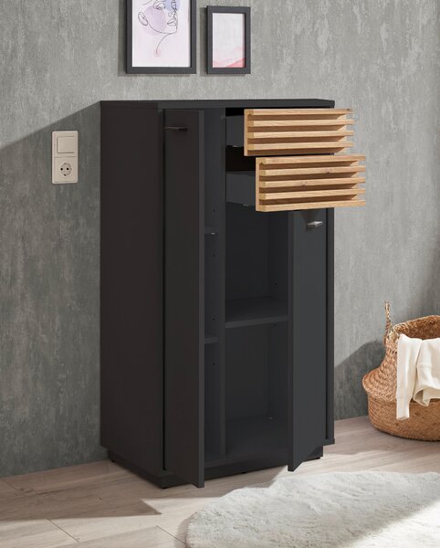 STREDNE VYSOKÁ SKRINKA, antracitová, farba duba, 60/106/35 cm home24 - Kúpeľňové skrinky, Online Only