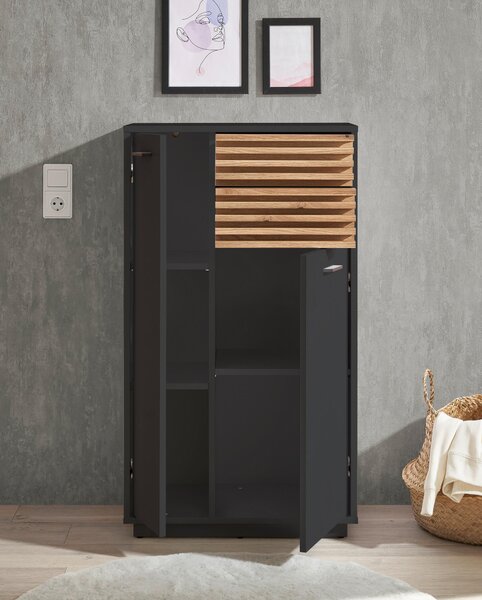 STREDNE VYSOKÁ SKRINKA, antracitová, farba duba, 60/106/35 cm home24 - Kúpeľňové skrinky, Online Only