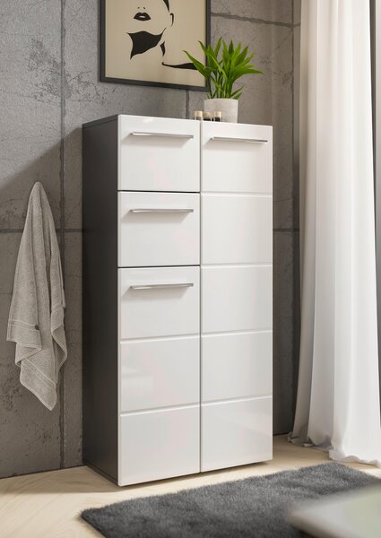 STREDNE VYSOKÁ SKRINKA, antracitová, biela s vysokým leskom, 60/121/31 cm Xora - Kúpeľňové skrinky, Online Only