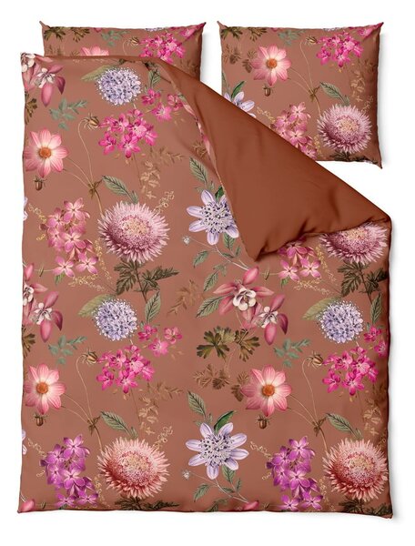 Terakotovohnedé obliečky na jednolôžko z bavlneného saténu Selection Blossom, 140 x 220 cm