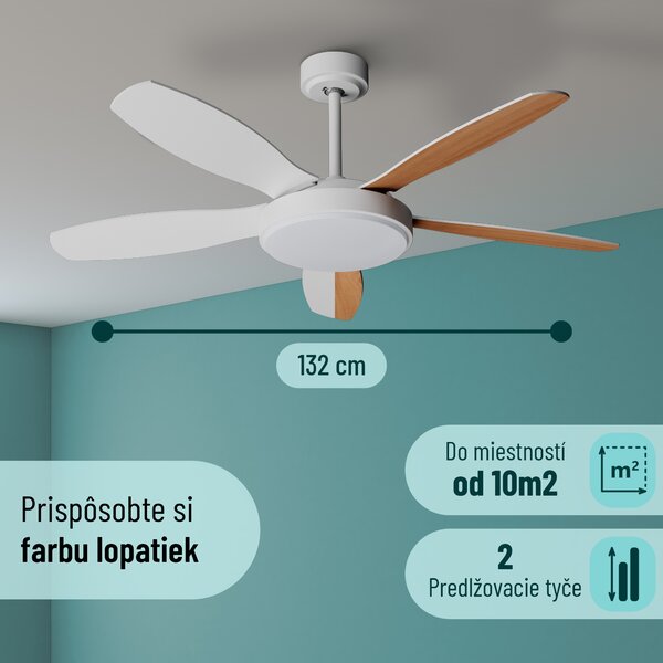 Noaton 12132WWB Maia, biela a javor, stropný ventilátor so svetlom