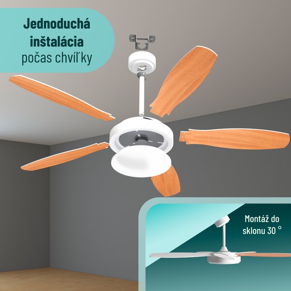 Noaton 12132WWB Maia, biela a javor, stropný ventilátor so svetlom