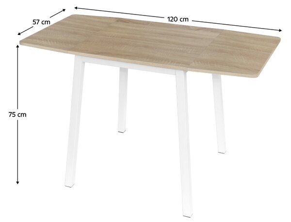KONDELA Jedálenský stôl, MDF fóliovaná/kov, dub sonoma/biela, 60-120x60 cm, MAURO