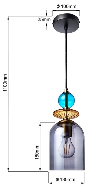 Závesné svietidlo s lankom TROPEA 1xE27/15W/230V čierna/dymová modrá/béžová