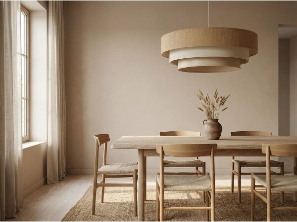 Luster na lanku TRINITI 1xE27/60W/230V, priemer 40 cm, béžová/krémová